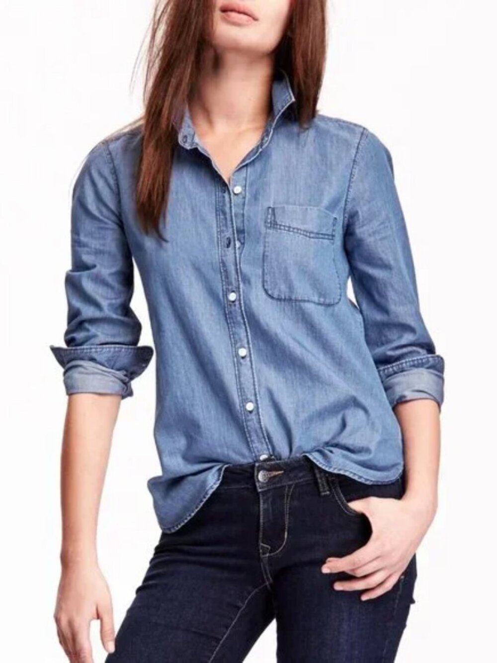 Old Navy Chambray Blue Classic Button-Front Long Sleeve Shirt